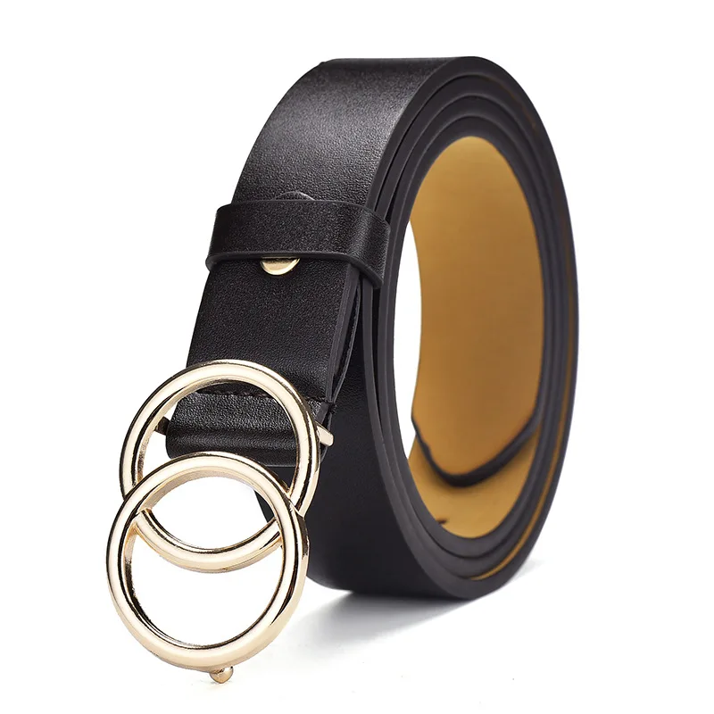 Дизайнера известный бренд кожаный ремень моды сплава с двумя кольцами круглая
