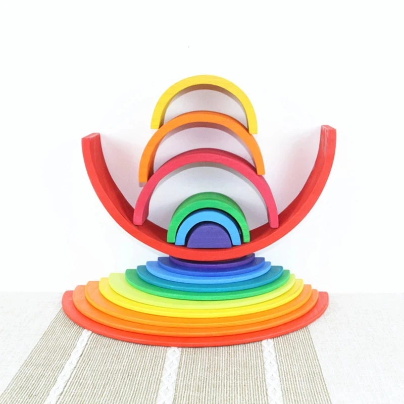 

Kids Wooden Toys Rainbow Block Loose Parts Mushroom Honeycomb Droplets Tree cones Cones Creative Building Blocks for Kids