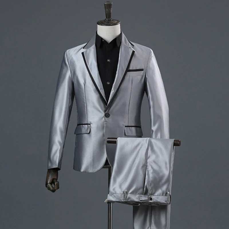 Блестящие Шампанское Свадебный костюм жениха хост певцов Slim Fit Для мужчин