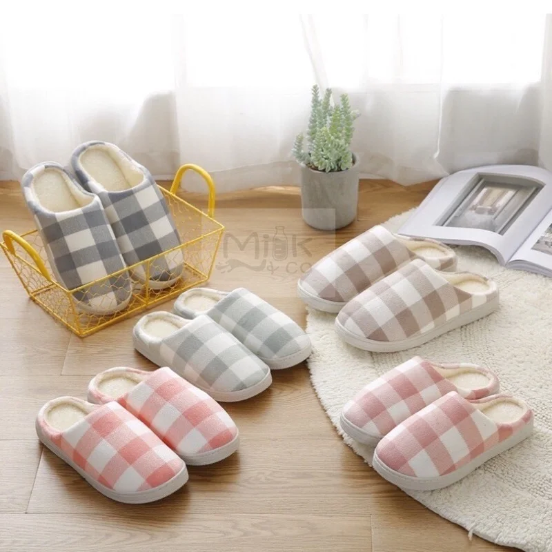 

Checker Cotton Home Indoor Slipper Confinement Couplewear Footwear Shoes Nordic