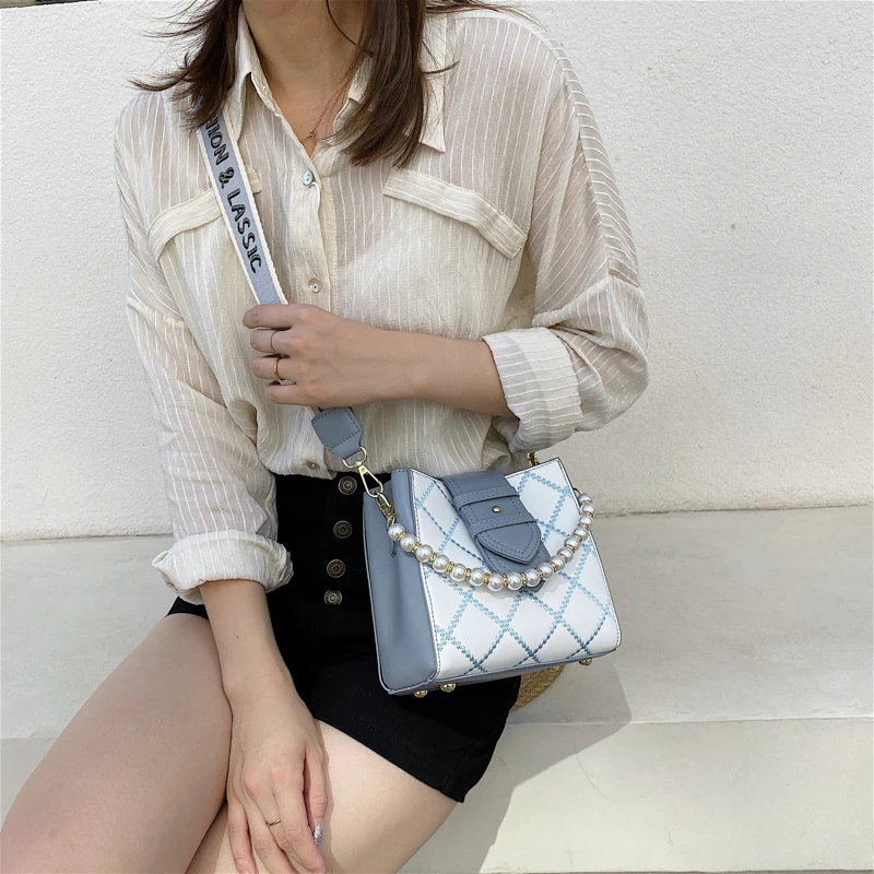 

Luxury Designer for Women Messenger Bags 2021 Fashion New Beading Ladies Bag Diamond Lattice Shoulder Bag and Purse