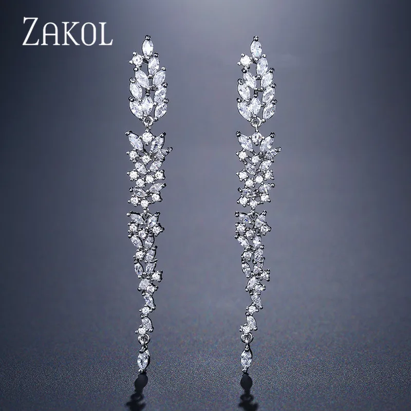 ZAKOL изысканные свадебные серьги с листочками длинные висячие ювелирные изделия