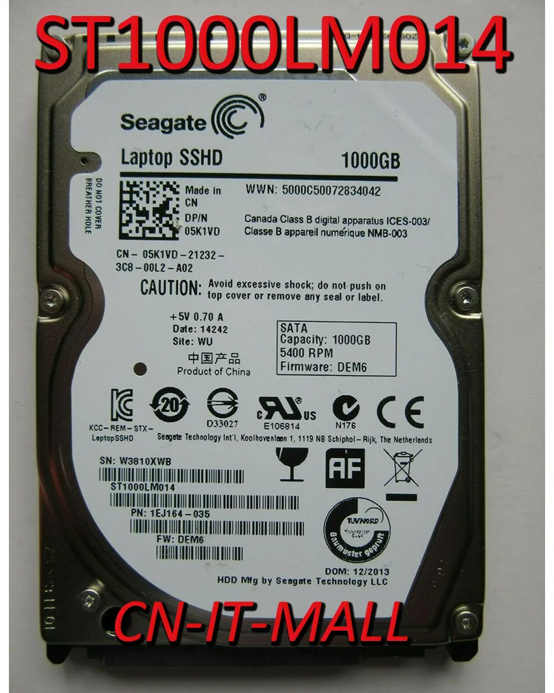 

Seagate ST1000LM014 1TB 5400 RPM SATA 6.0Gb/s 2.5" Laptop SSHD