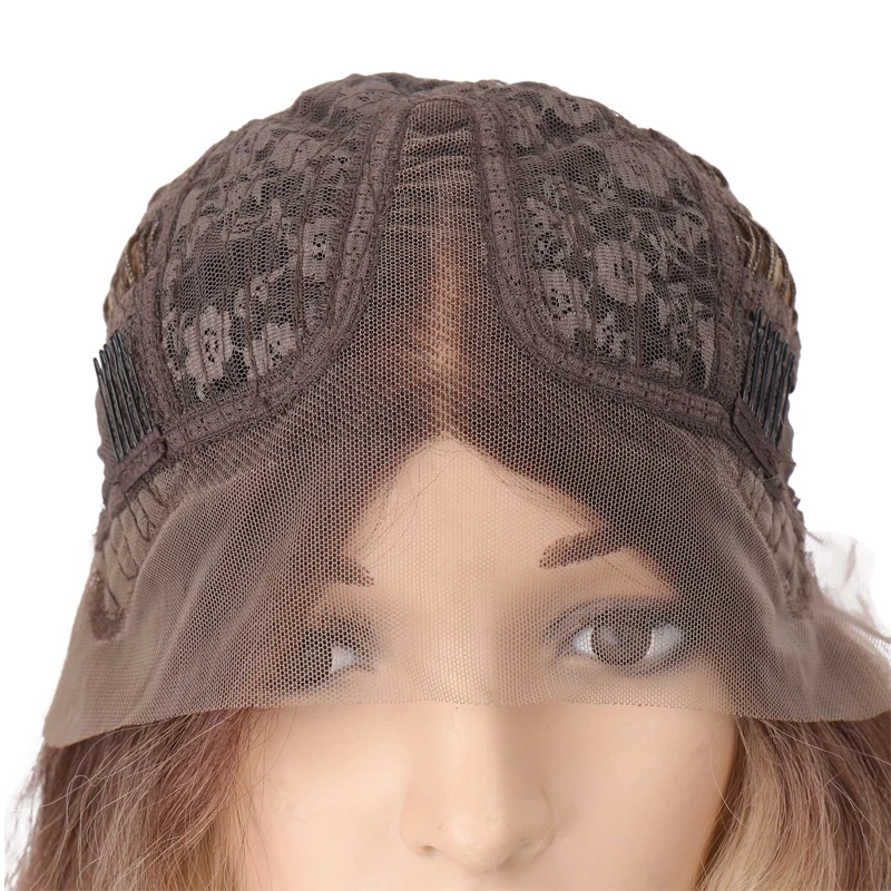 

28inch Deep Wave Lace Front Wigs for Women omber Color black Synthetic Hair Glueless Lace Wigs with Natural Hairline