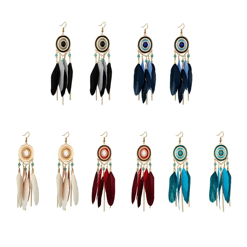 

Ladies Earrings Jewelry Pendants Beads 5 Color Feathers Multicolor Round Ethnic Style Retro Temperament Fashion Glamour Woman