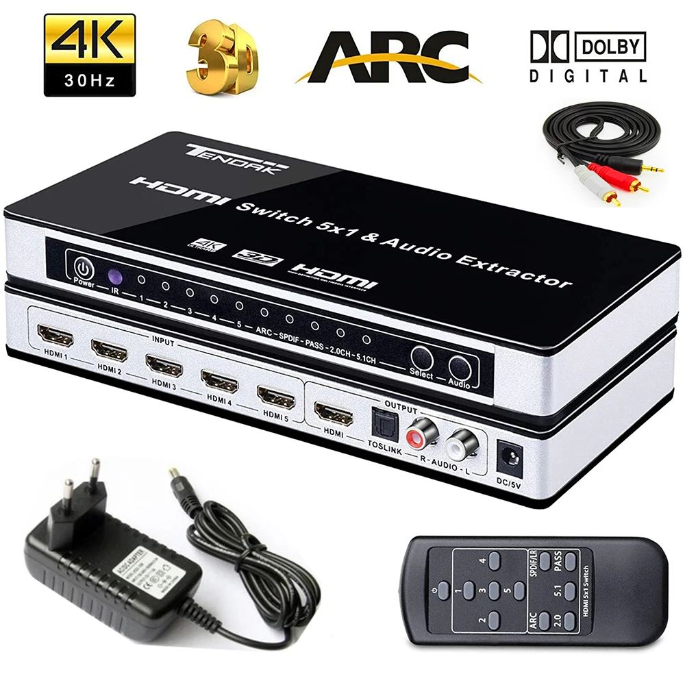 HDMI коммутатор True 4K 5X1 с переключателем аудио удаленным 5 в 1 выход 4 В для PS4 HDTV DVD STB и