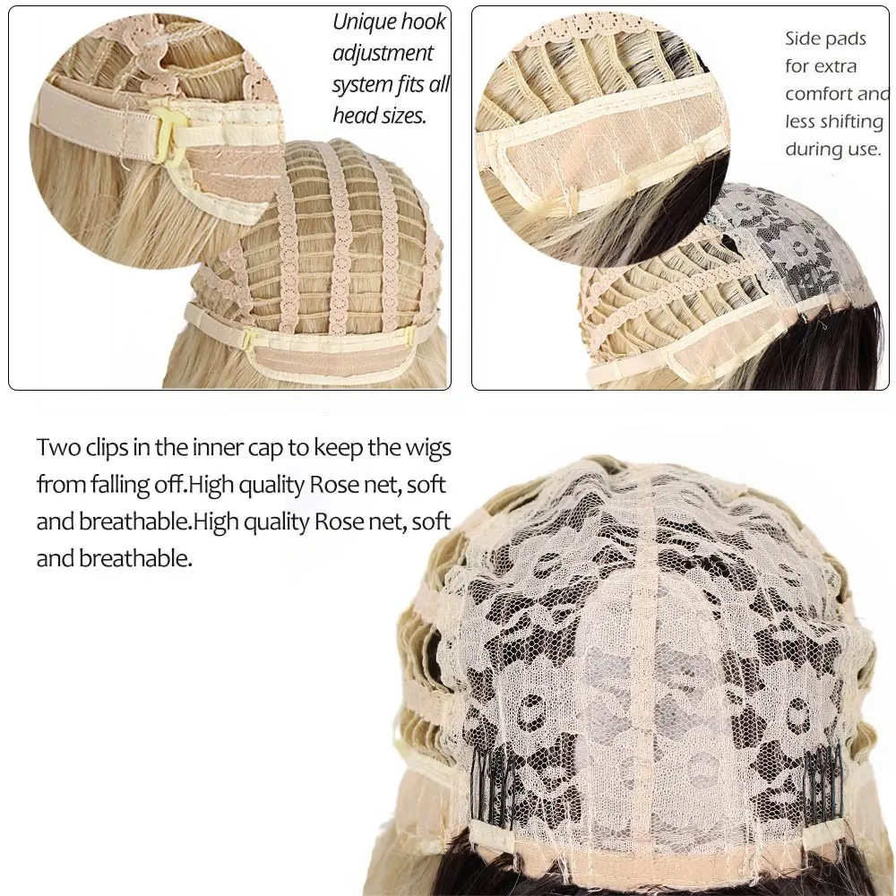 

HANEROU Ombre Blonde Synthetic Wig Long Wavy Middle Part Wigs for Women Daily Party Use Fake Hair Natural Looking