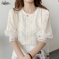 plus size blusas mujer elegant patchwork crochet women shirt ladies lace blouse lantern sleeve o neck collar women tops 14376