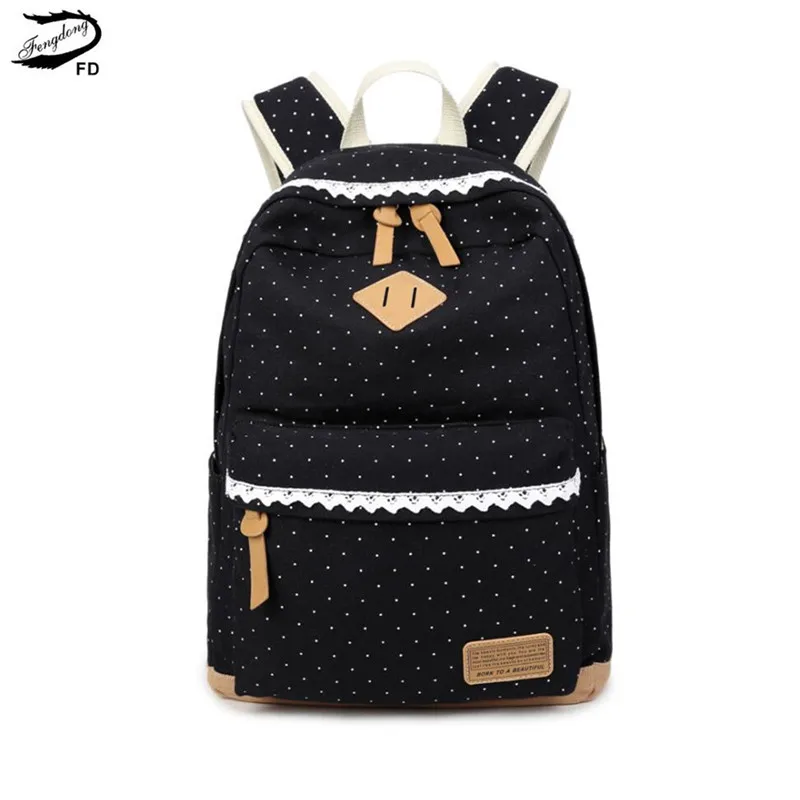 Женский Парусиновый Рюкзак Fengdong, черный школьный рюкзак для девочек, для путешествий, ноутбука, осень 2019