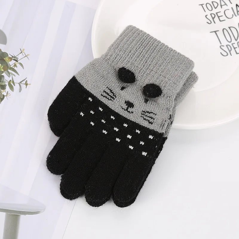 Girls Cute Cartoon Cat Gloves Winter Thick Knit Boys Kids Newborn Mittens Children Keep Finger Warm For Baby 3-7Years Old | Детская
