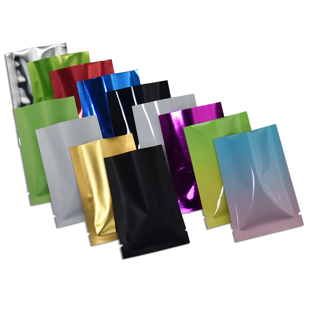200 шт./лот Глянцевая алюминиевая фольга Вакуумный пакет с открытым верхом