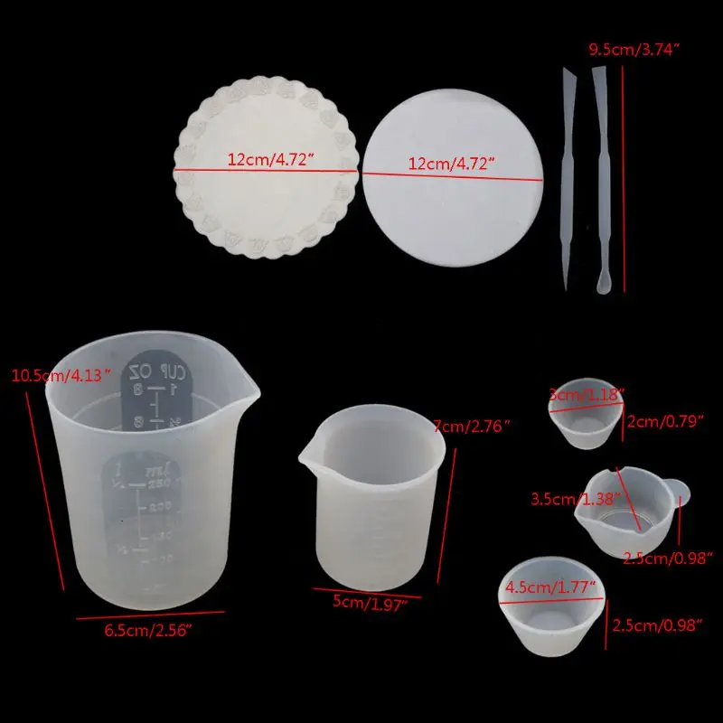 

9Pcs Silicone Mat Epoxy Resin Mixing Measuring Cups Tools Kit Cups 100ml 250ml Sticks Spoon Resin Casting Jewelry Making