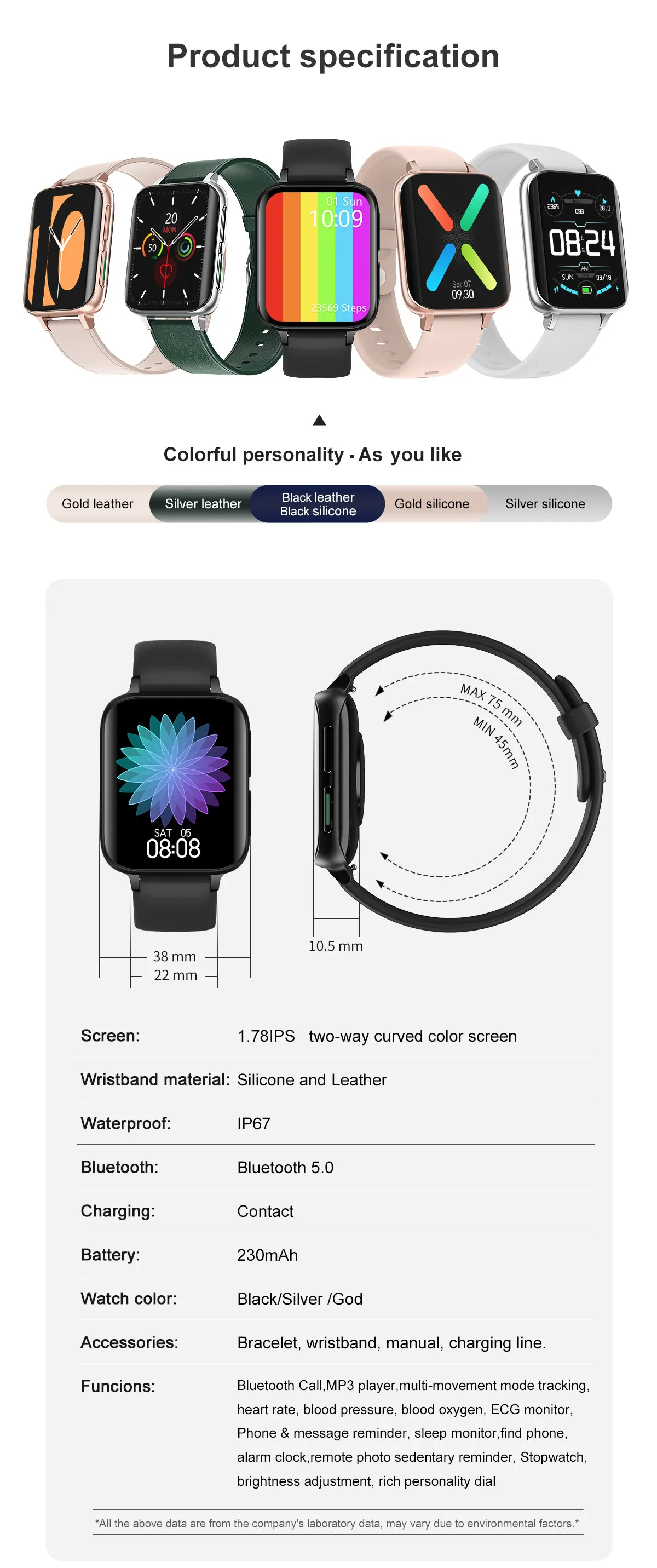 

DT93 Smart Watch 2020 1.78 inch Heperboloid HD Screen ECG Bluetooth Call Smartwatch Men DIY watch face vs IWO W26 W46 DTX