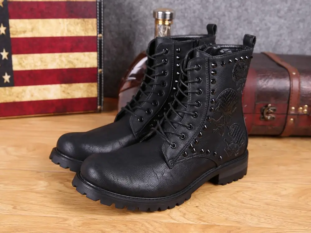 

Ботинки мужские из натуральной кожи, на шнуровке, с круглым носком, в итальянском стиле, с заклепками, классические, мужские короткие сапоги