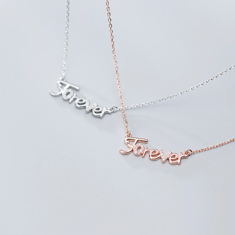 Настоящее серебро 925 проба ожерелье для Wome2019 кубический цирконий навсегда кулон