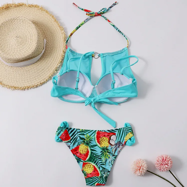 Сексуальный купальник бикини пуш ап с высоким горлом женский принтом купальный