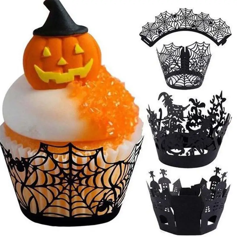 

12 Pcs/set Cupcake Wrappers Halloween Theme Cupcake Paper Liners Decorative Wraps Halloween Decoration