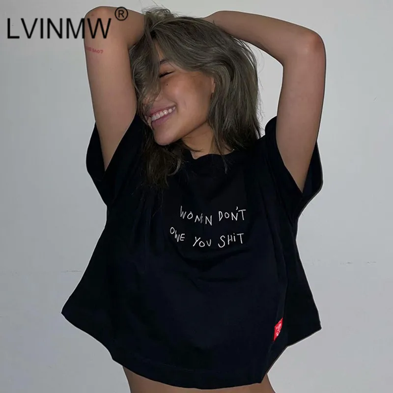 

LVINMW футболки с буквенным принтом в виде пупка Свободные повседневные Простые футболки с графическим принтом Стильные топы с коротким рукав...