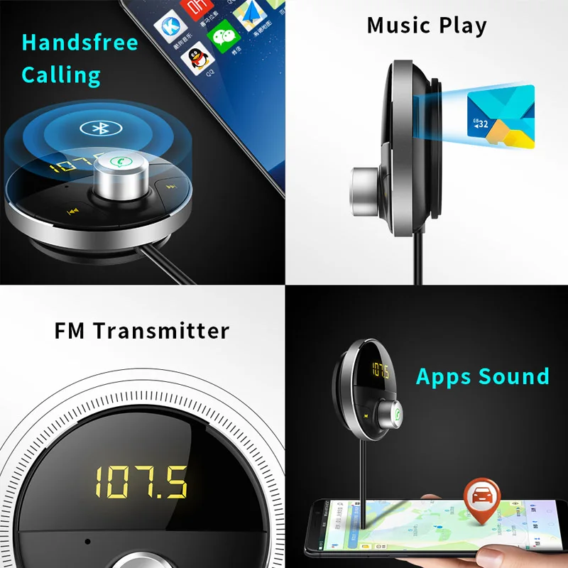 JaJaBor fm-передатчик fm-модулятор Bluetooth автомобильный комплект громкой связи AUX 3,5 мм музыкальный mp3-плеер аудио адаптер музыкальный приемник