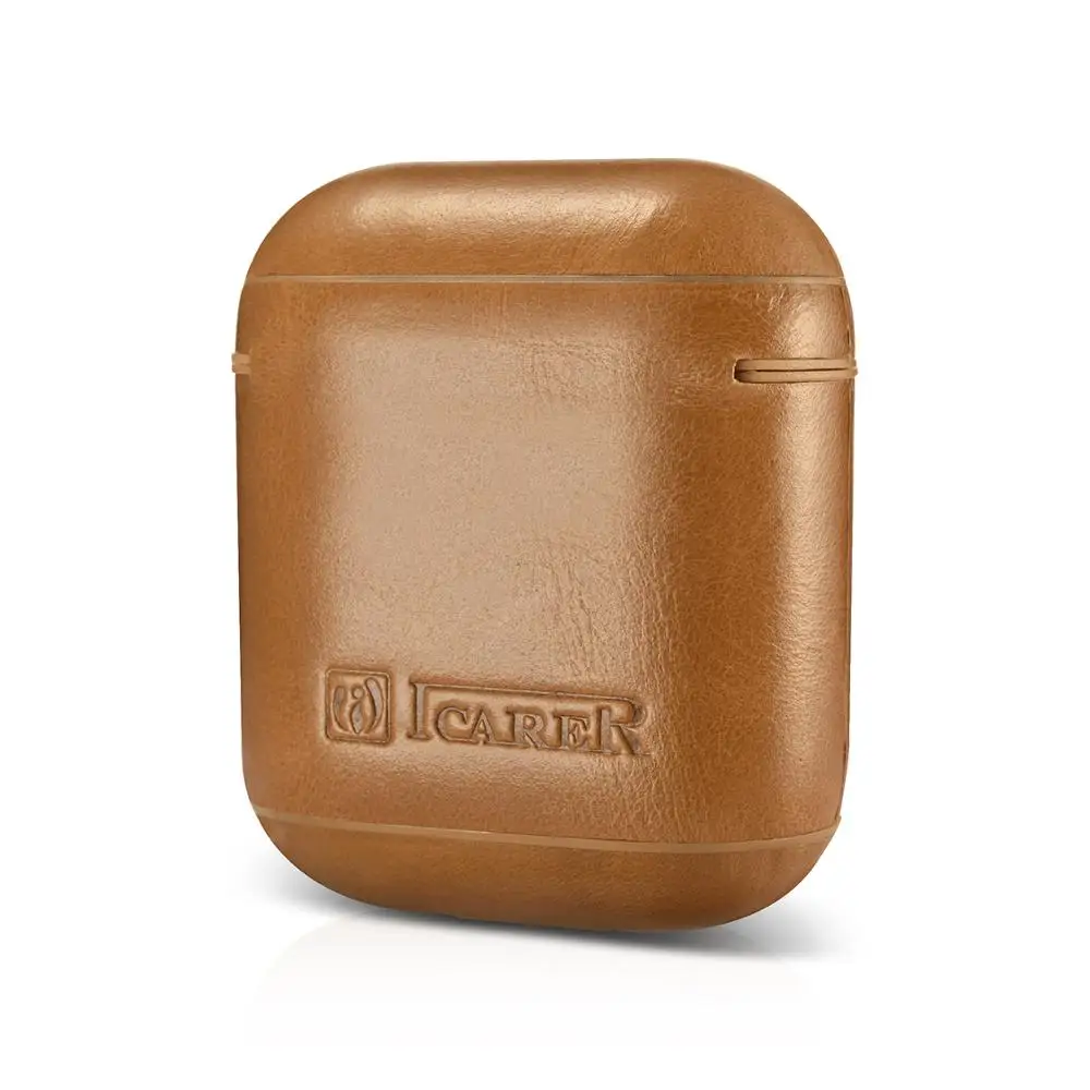 

ICARER For Airpods 1 2 Full Protection Case Shockproof Dustproof Real Leather Cover for Airpods Earphone Charging Case Black Red