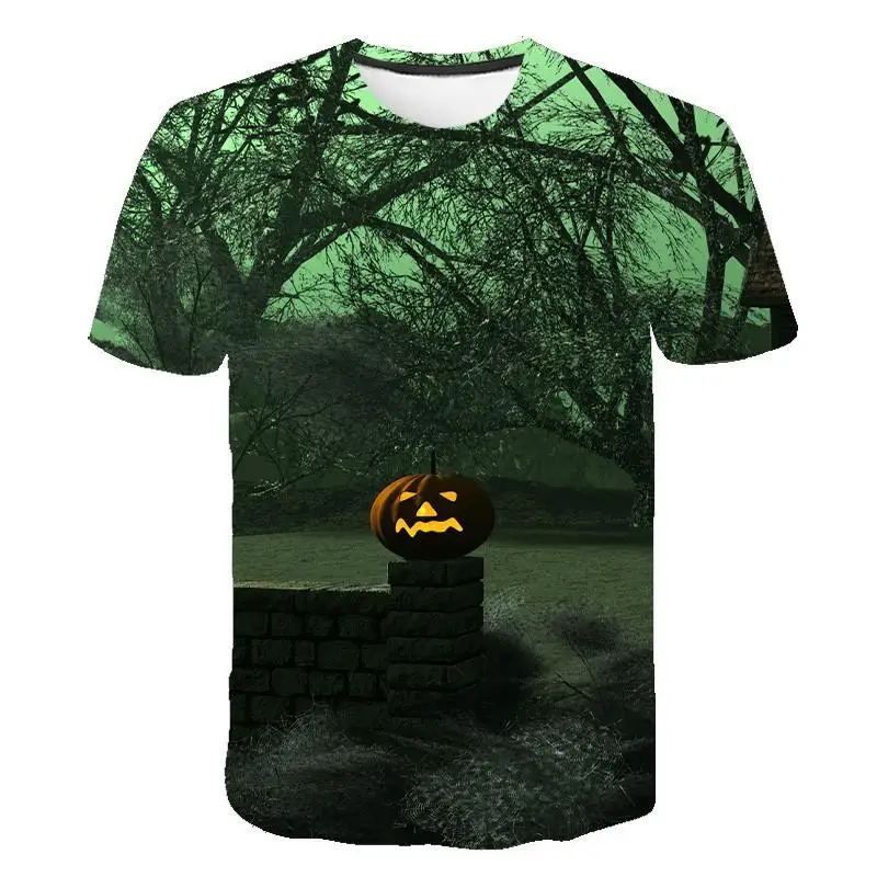 

2021 Веселая футболка с коротким рукавом и 3D-принтом на день Хэллоуина футболка с тыквенным лицом Мужская/женская летняя футболка Топ Футболк...
