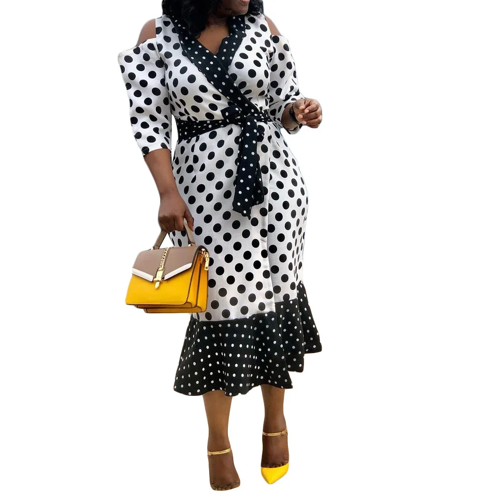 

Zoctuo Lady Dresses For Women Party Dress Polka Dot Elegant Off Shoulder Ruffles Autumn Vintage Sexy V Neck Long Sleeve Vestidos