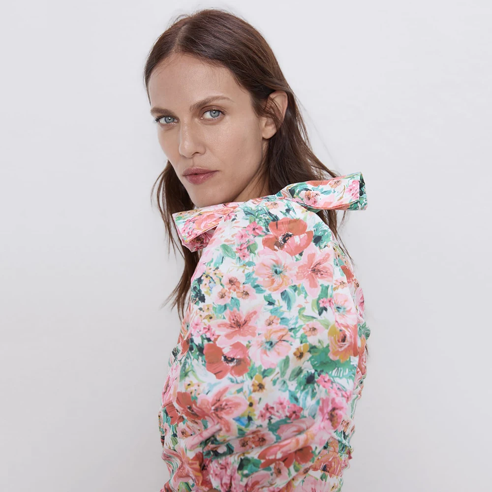 Новинка ZA асимметричное Короткое женское платье с воротником 2019 модный принт