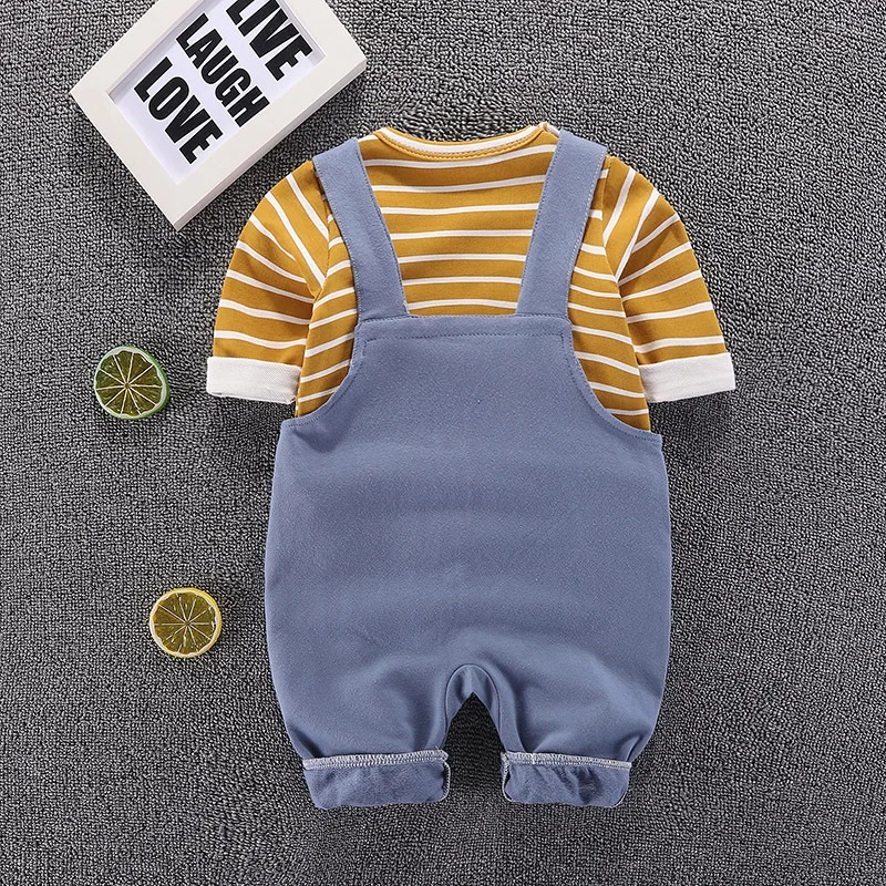 Infant Clothing 2022 Autumn Infant Baby Boy Clothes Set Baby Girl Long-sleeve Striped T-Shirt Overalls 2pce Kids Newborn Clothes Baby Clothing Set medium