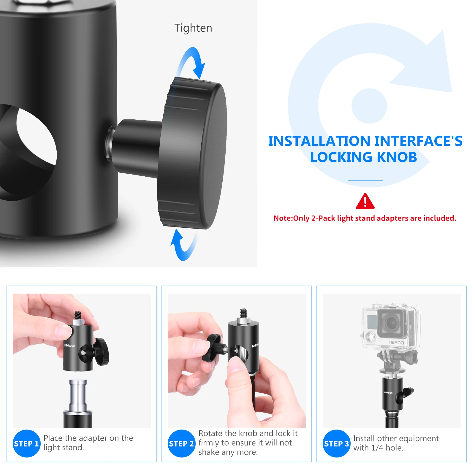 

Neewer 2 Packs Rapid Adapter Convert with 1/4" Screw, Multi-Functional Light Stand Tip Adapter - Fits for Studio Monitor Stand