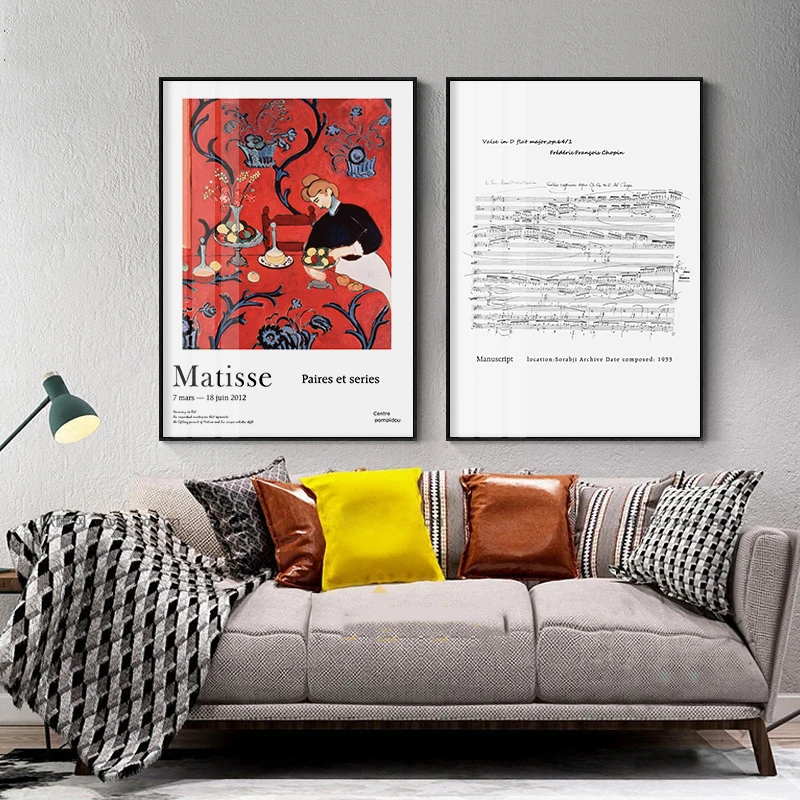 Matisse гитары Плакаты для девочек Шопена живопись нот Wall Art Nordic модульная