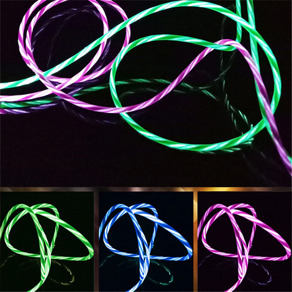 Зарядный кабель Светодиодный светящийся usb для передачи данных Type C/Micro USB/8 Pin IPhone X