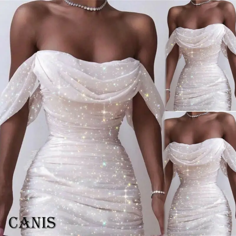 Женские летние платья сексуальный стиль украшенные блестками облегающий силуэт
