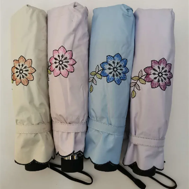 

Sunny Umbrella Folding Vinyl Sunscreen Lace Embroidery Umbrella UV Protection Sun Umbrella Bright and Colorful