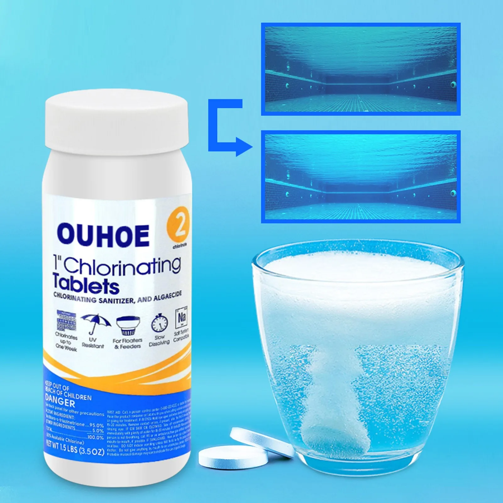 Многофункциональное средство для удаления пятен в бассейне шипучие таблетки