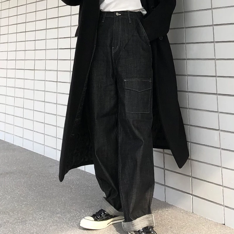 

Джинсы женские с завышенной талией и широкими штанинами, черные мешковатые джинсы, винтажные Длинные прямые брюки-карго из денима, осень 2020