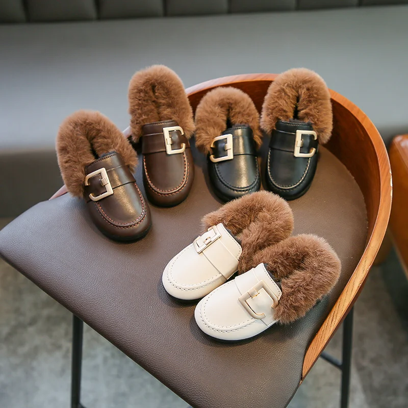 Зимние ботинки Новый дизайн Плюшевая бархатная кожаная обувь Chaussure Enfant Вечерняя