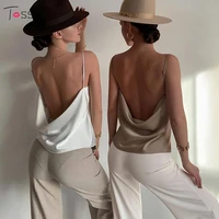tossy sexy satin woman camisole spaghetti strap backless tank top ladies white vest high street cropped sleeveless basic tops