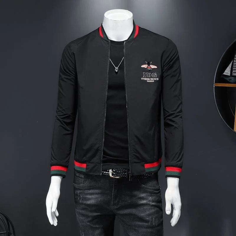 

Mens Spring Autumn Jacket Vintage Bomber Jacket Luxury Jaqueta Masculina Bee Embroidered Jacket Baseball Suit Club Outfit Men
