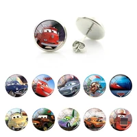 disney cars characters lightning mcqueen glass image round earrings stud earrings glass cabochon fashion jewelry gifts fwn717