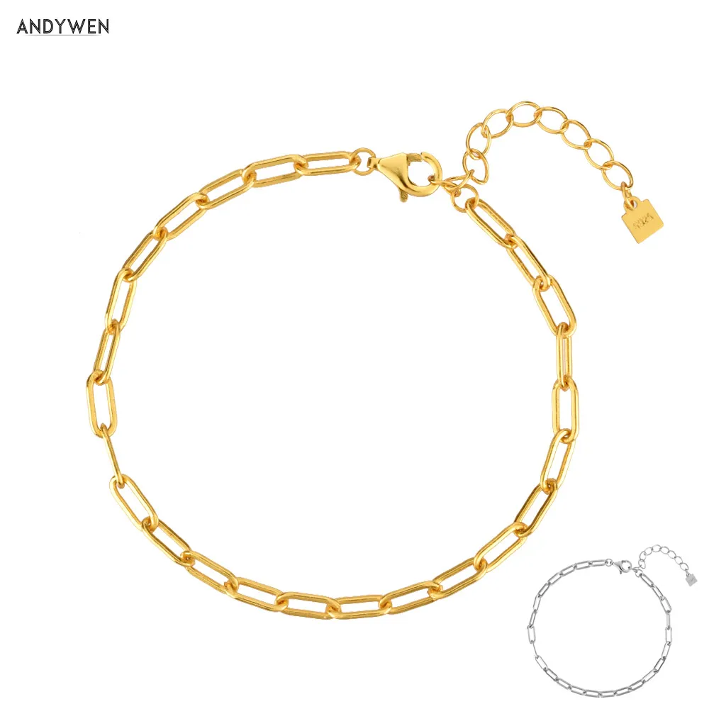 Женский Регулируемый браслет ANDYWEN из серебра 925 пробы с цепочкой в форме