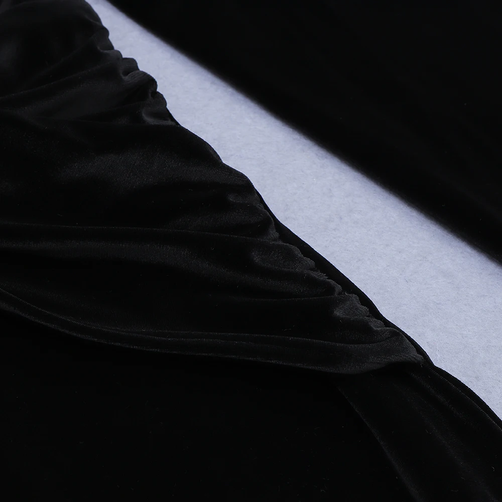 

fashion Women Black V Neck Full Sleeve Midi Velvet tight Dress Sexy Draped Club Celebrity Evening Runway Party Dresses going out