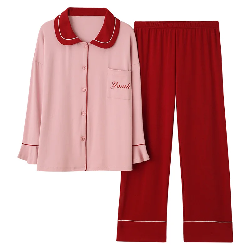 

Autumn and winter new style Woman Pajamas Set pure Cotton apparel lapel pyjamas Women Leisure lovely Long Sleeves Homewear