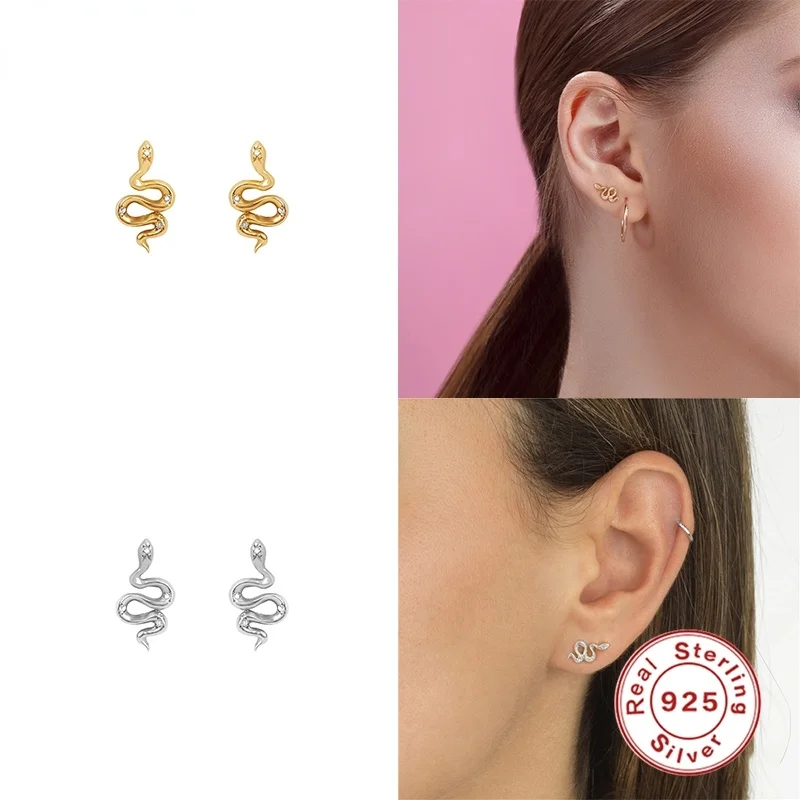 

Snake Stud Earrings for Women Girls Sexy Party Casual Jewelry Sterling Silver Piercings Earring Pendientes Plata silver