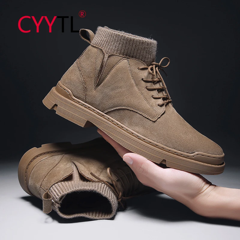 

CYYTL 2021 зимние повседневные мужские замшевые кожаные ботильоны, модная уличная удобная обувь для прогулок, мужские спортивные ботинки со шну...