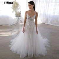 fivsole summer beach wedding dresses boho 2022 lace appliques soft tulle illusion bride gown with sweep train sleeveless dress