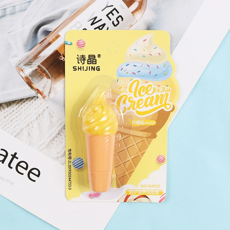 Милый бальзам для губ с фруктовым вкусом и милым мороженым 24 часовой увлажняющий