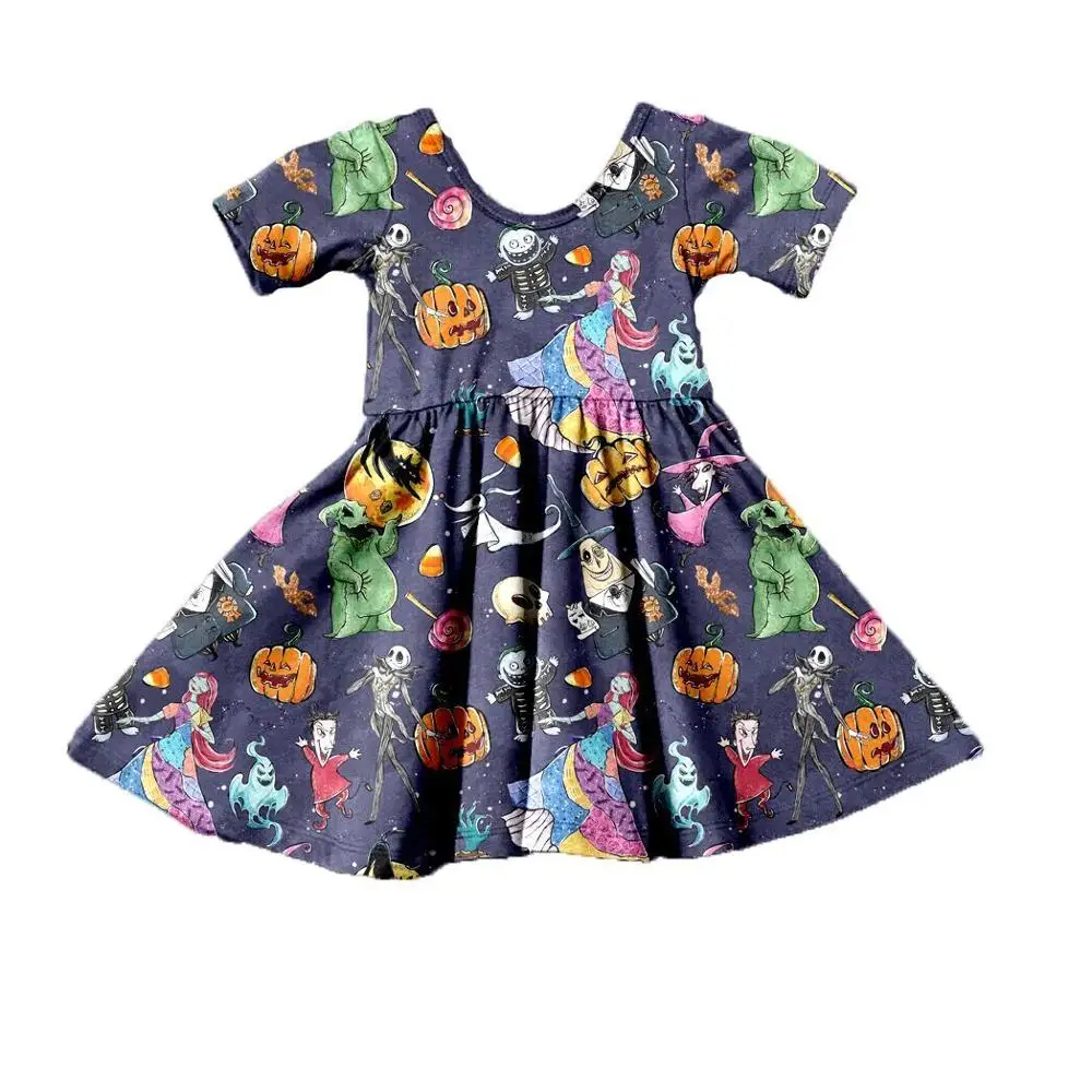 

Children Clothing Girls Cartoon Halloween Dress Baby Girls Boutique Cotton Short Sleeve Dress Casual Party Dress Kids Clothes