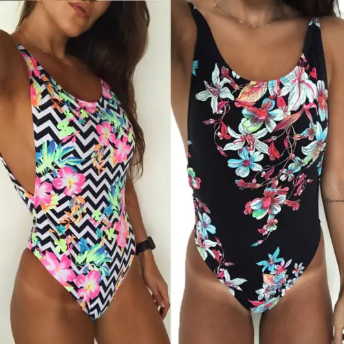 

Sexy Women Printing Floral One Piece Swimsuit V-neck Push Up Padded Bikini Swimsuit Monokini Backless Swimwear Bathing Suit