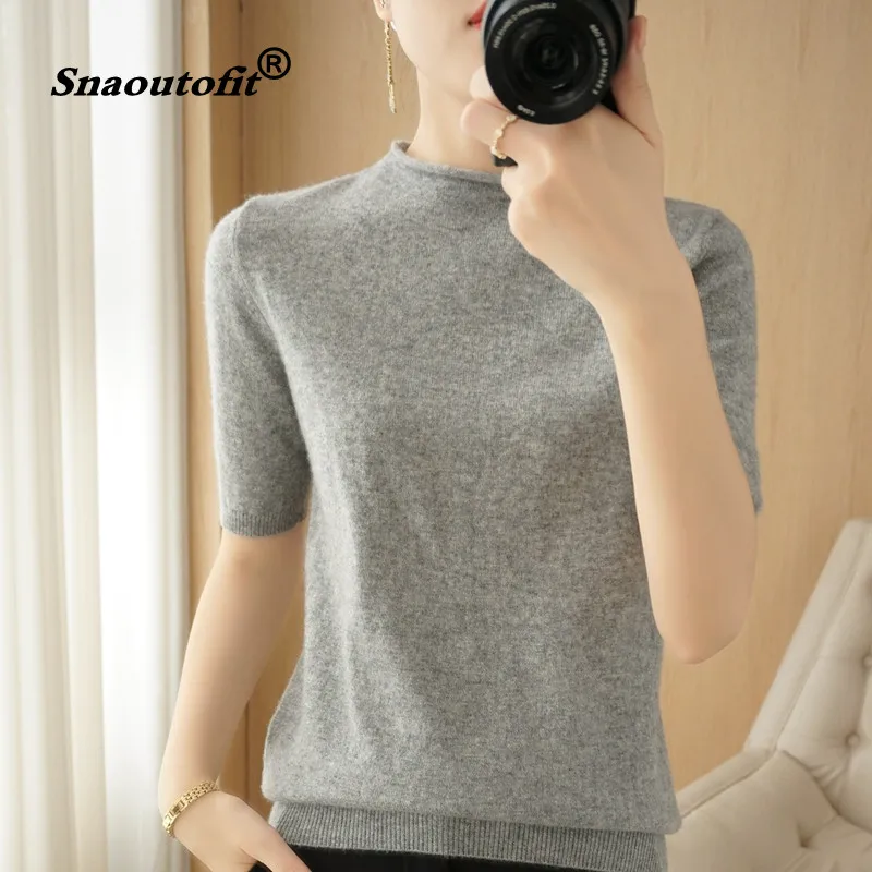 

Snaoutofit The New Summer Curled Collar Can Be Worn Alone, Solid Color, Fashionable And Versatile Thin Short-Sleeved Sweater