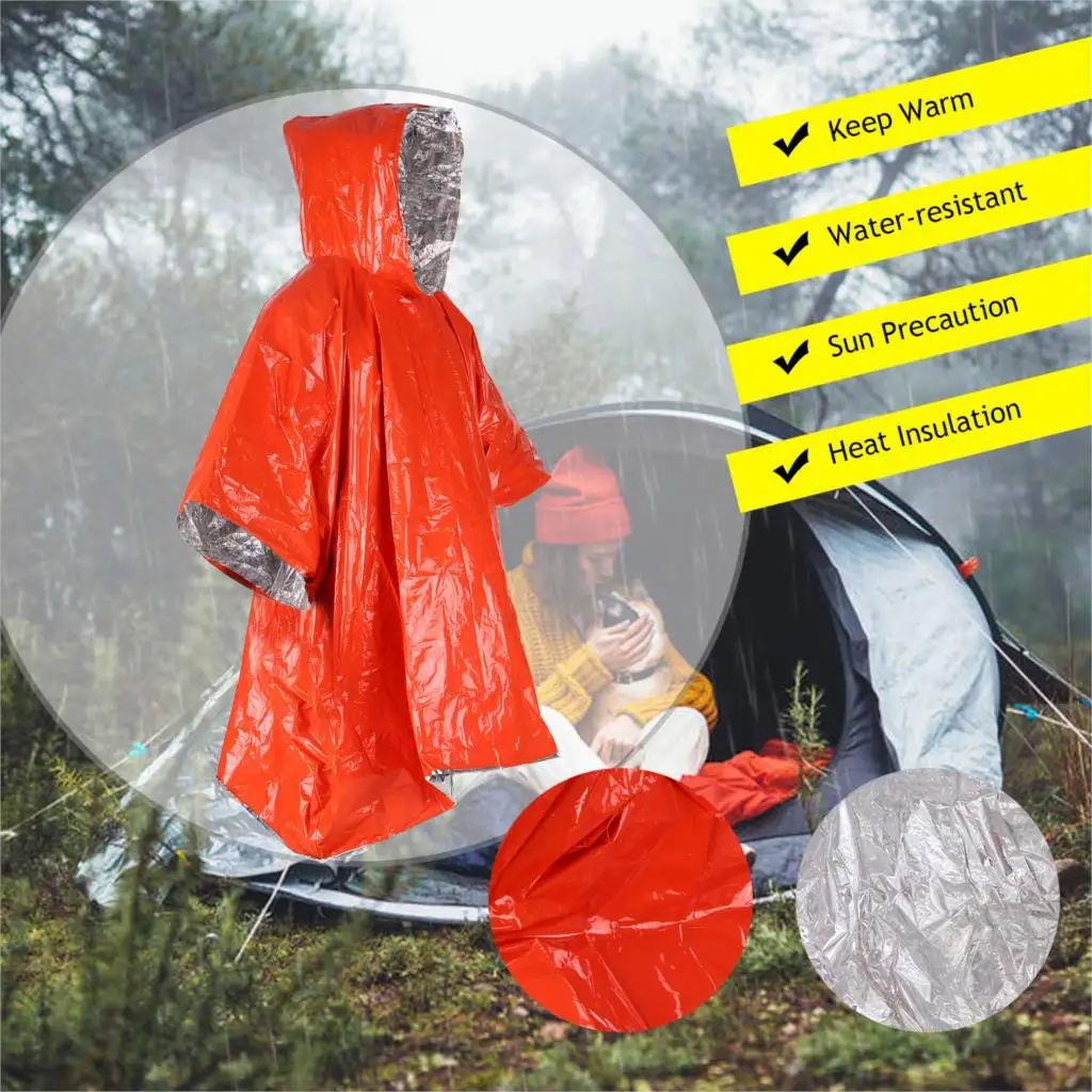 

2021 Orange Emergency Raincoat Aluminum Film Disposable Poncho Cold Insulation Rainwear Blankets Survival Tool Camping Equipment